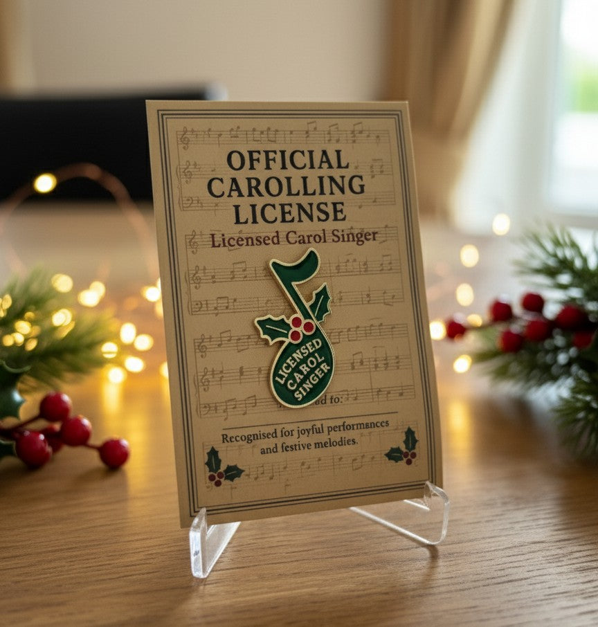 Carolling License Enamel Pin - Christmas Carol Singer Badge