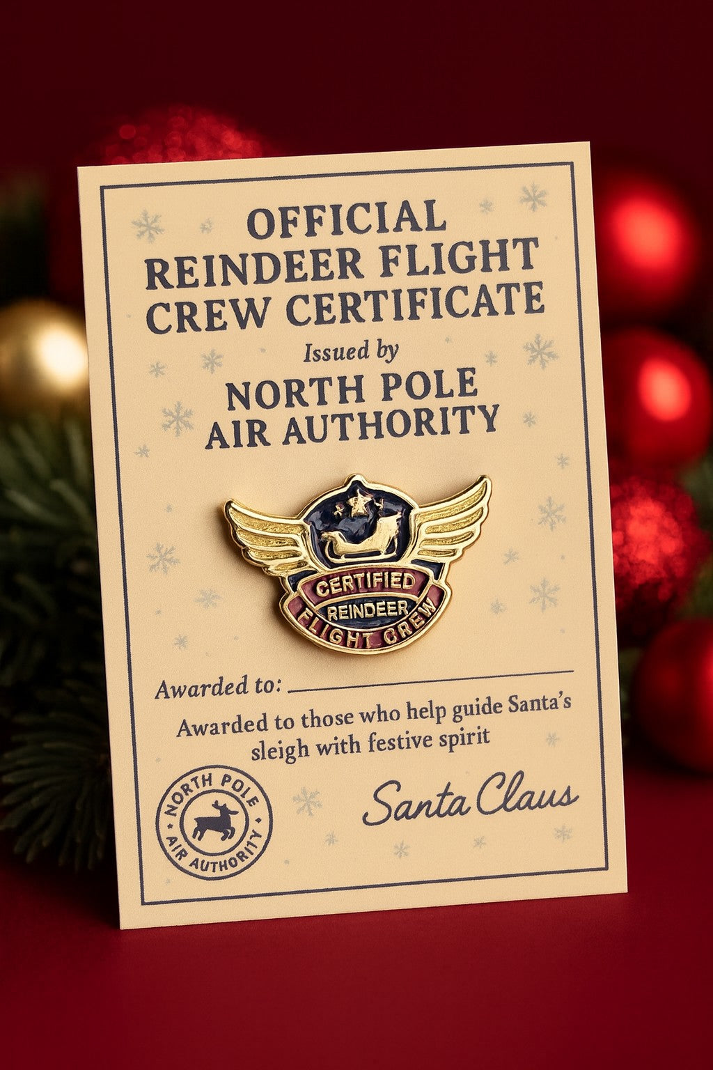 Reindeer Flight Crew Enamel Pin: Personalised Christmas Gift
