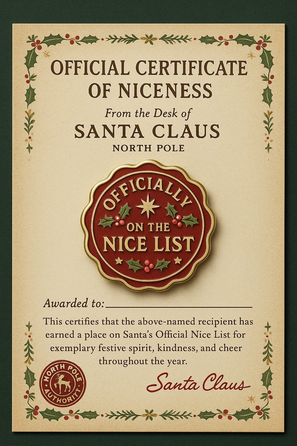 Officially on the Nice List – Christmas Enamel Pin Badge with Certificate