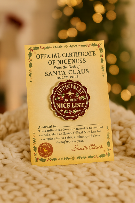 Officially on the Nice List – Christmas Enamel Pin Badge with Certificate