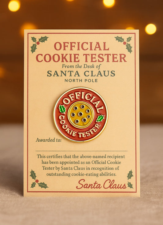 Official Cookie Tester Enamel Pin & Backing Card Gift Set