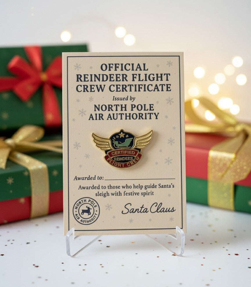 Reindeer Flight Crew Enamel Pin: Personalised Christmas Gift