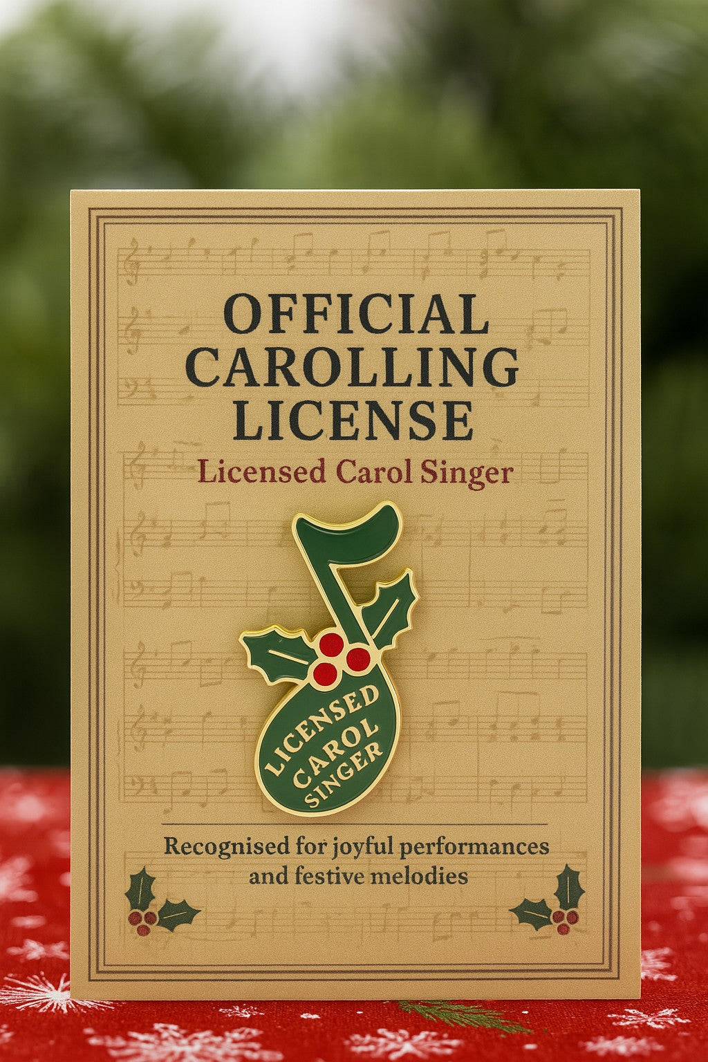 Carolling License Enamel Pin - Christmas Carol Singer Badge