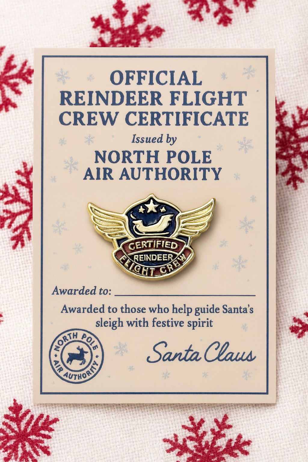 Reindeer Flight Crew Enamel Pin: Personalised Christmas Gift