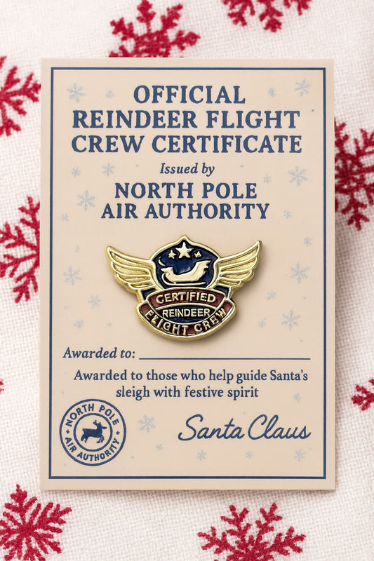 Reindeer Flight Crew Enamel Pin: Personalised Christmas Gift