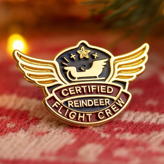 Reindeer Flight Crew Enamel Pin: Personalised Christmas Gift