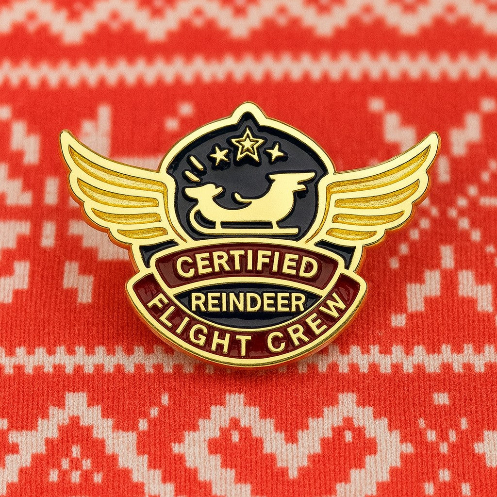 Reindeer Flight Crew Enamel Pin: Personalised Christmas Gift